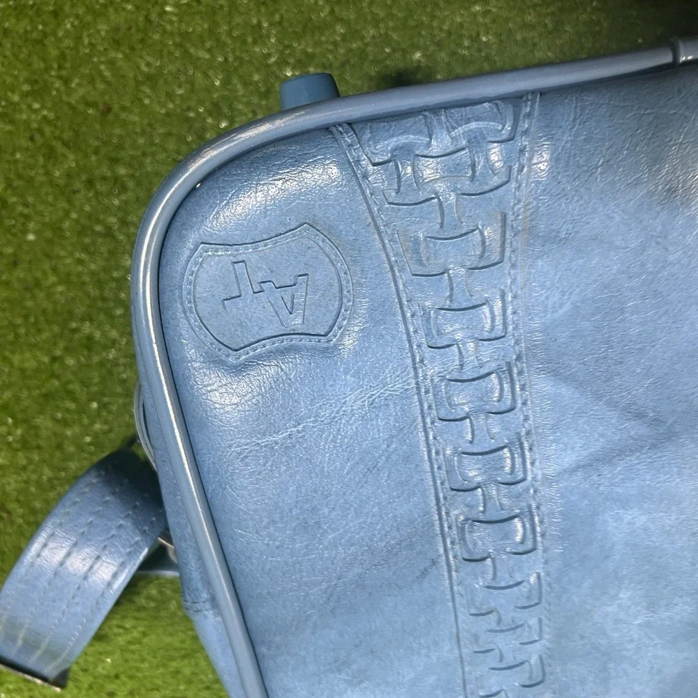 Vintage Blue Leather Duffle Bag 1960s Carry On Weekender American Tourister MINT